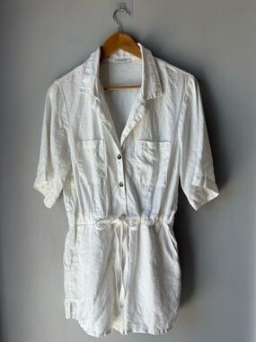 Venroy White Linen Camp Collar Playsuit Romper